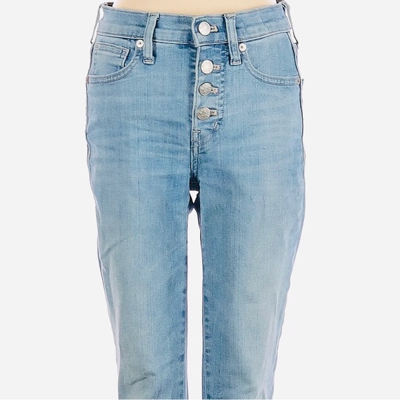 MADEWELL 9 inch High-Rise Skinny Crop Light Wash Button Fly Raw Hem Jeans 23 - Picture 5 of 12